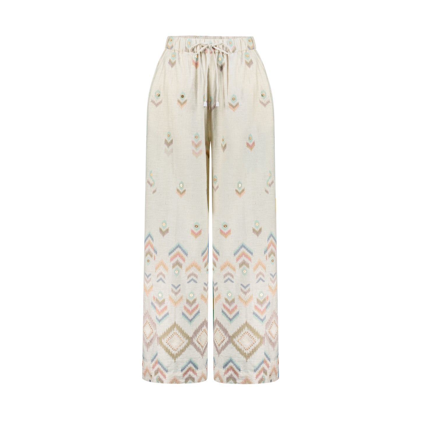 Embroidery linen pants