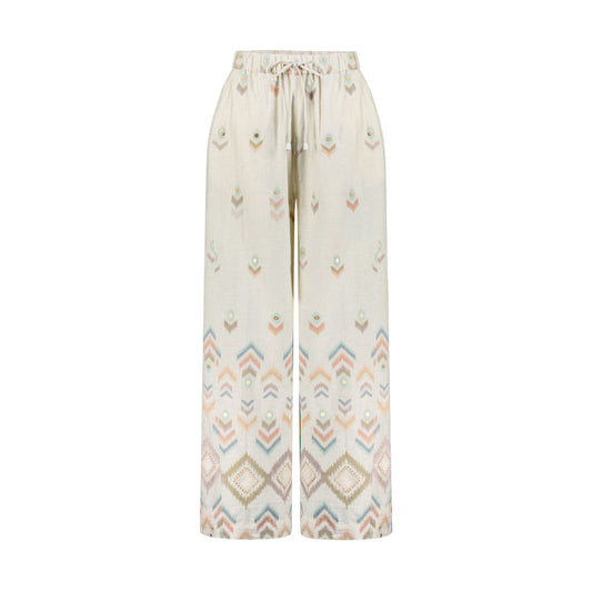 Embroidery linen pants